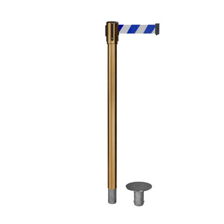 MONTOUR LINE Retractable Belt Removable Stanchion, 2ft Sat.Brass Post  7.5ft Blu/Wh MX530R-SB-BWD-75